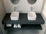 Plan de toilette suspendu, pour vasque à poser, L 50 à 201 x P 30 à 51 cm, finition lisse mate, 10 couleurs au choix, Anti bactérien, résine Akrytan®, Livraison Offerte.